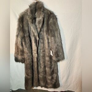 ASOS Sz M Gray Faux Fur Long Coat Unisex Super Soft and Warm Lined Pockets NEW